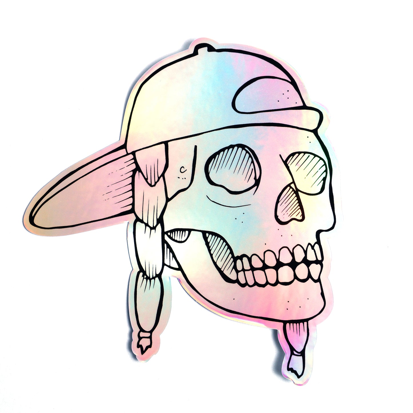 "Skull & Braids" (Holographic Sticker)